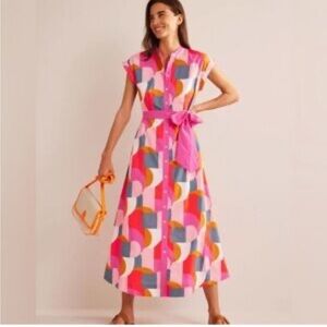Boden Pink Multi Geometric Maxi Shirt Dress
